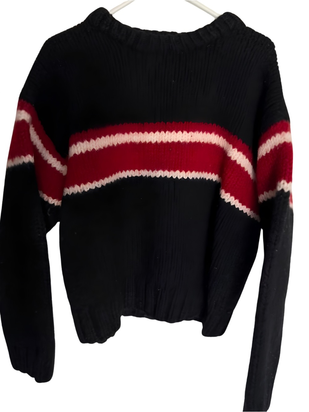 J. Crew Black Pullover with Red and White Stripes